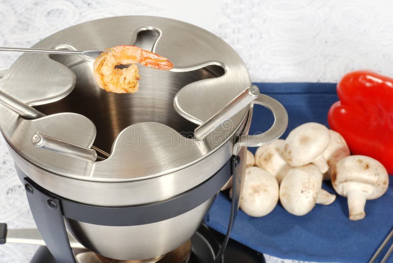 Cooked Shrimp on Fondue Fork Stock Photo Image of cooking, snack