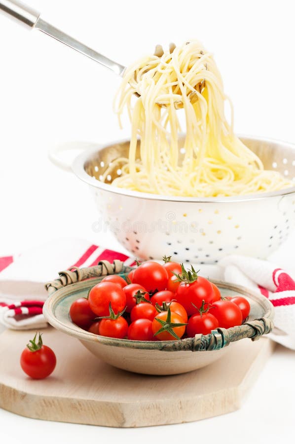 Cooked Spaghetti Pasta with Tomatoes Stock Photo Image of preparing