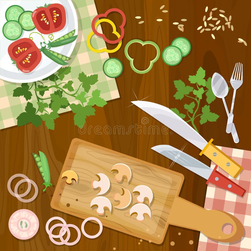 Cookery home kitchen cooking food top view stock illustration Cookery home kitchen cooking food top view stock illustration