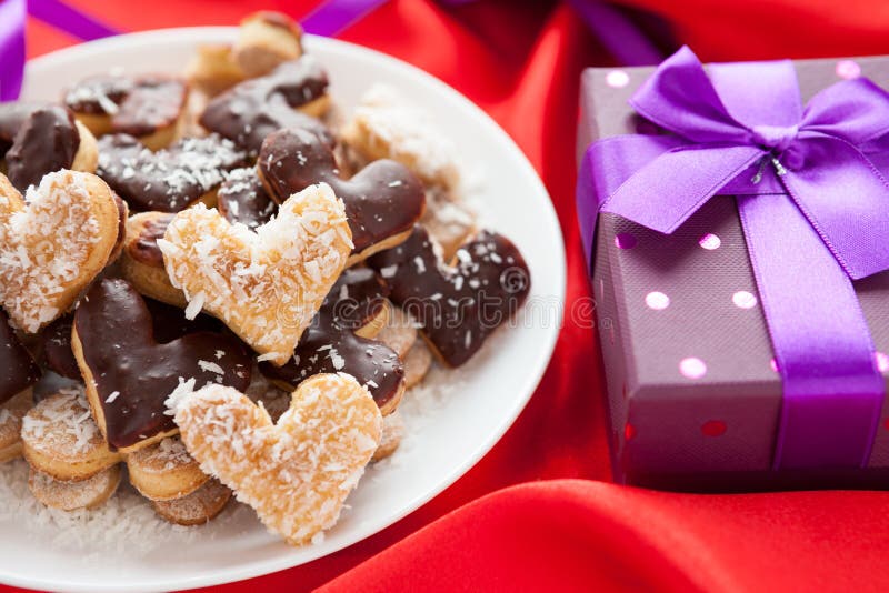 Cookie in the form of hearts from a beautiful box