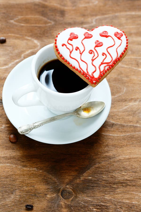 Cookie for Valentine s day with cup coffee