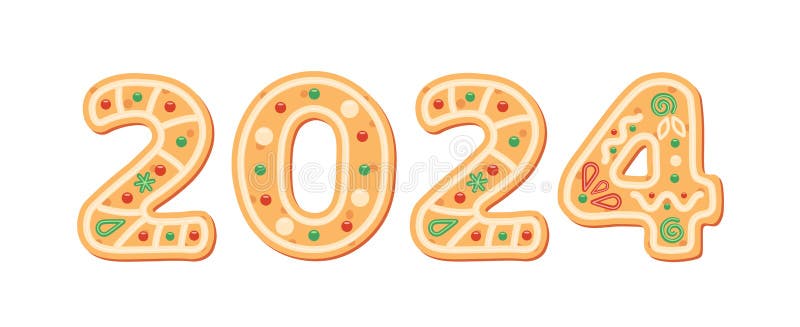 Cookie 2024 Year. Gingerbread 2024. Cookie Figures. Lettering, Font