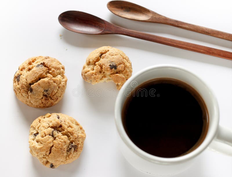 Cookies with Cup Coffee on White Stock Photo Image of green, softness