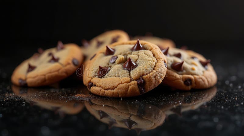 Cookies de puces de chocolat fraîchement cuits avec des morceaux de chocolat fondu d'argent images libres de droits