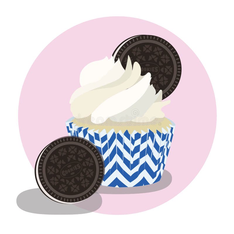 Cookies e queques do creme com geada do leite ilustração stock Cookies e queques do creme com geada do leite ilustração stock