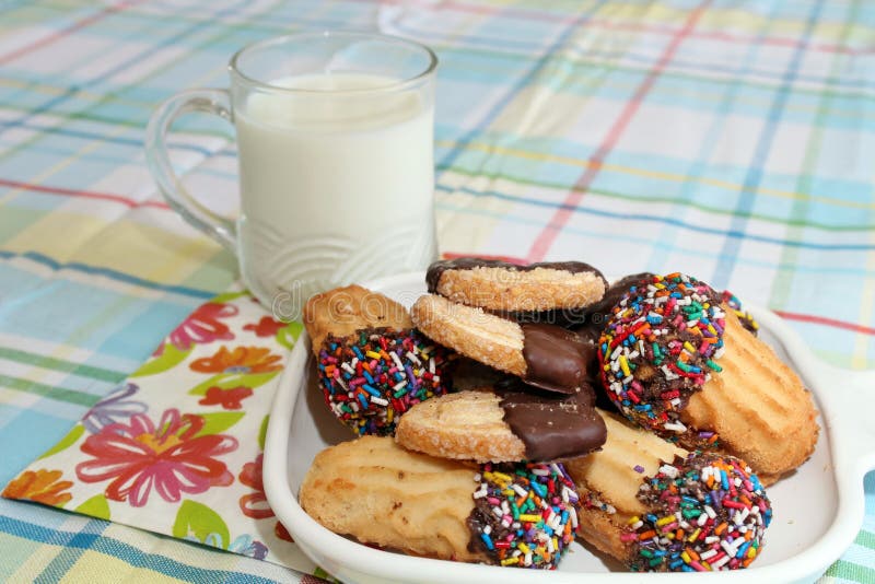 Cookies and a Glass of Milk Stock Photo Image of dessert, napkin 69643770