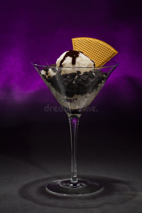 Cookies and ice cream in a Martini glass