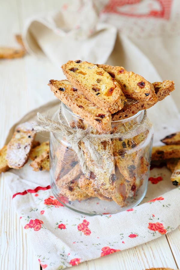 Cookies with Nuts and Dried Fruit Biscotti in a Jar Stock Photo