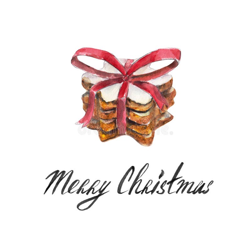 Download The Cookies Stack With Red Ribbon, Bow Isolated On White Background And Lettering `Merry Christmas`, Watercolor Illustration. Stock Illustration - Illustration of health, cookies: 93219447