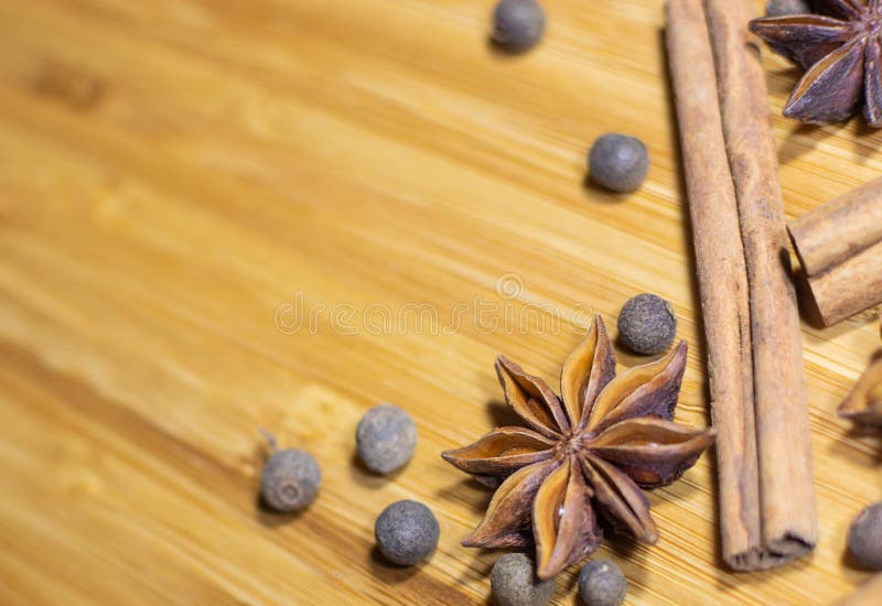 Cooking Background, Star Anise with Cinnamon Rolls and Sweet Peppers Stock Image Image of