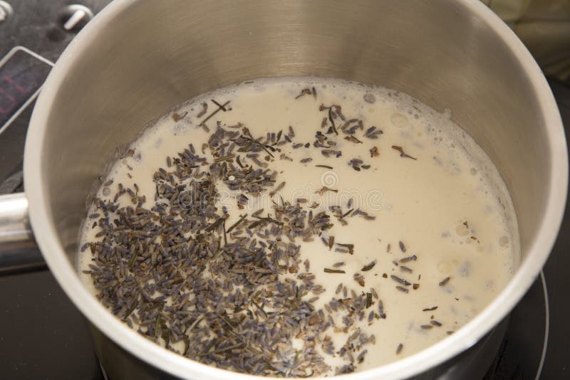 Cooking Baking Cream Based on Lavender Flowers Stock Photo Image of