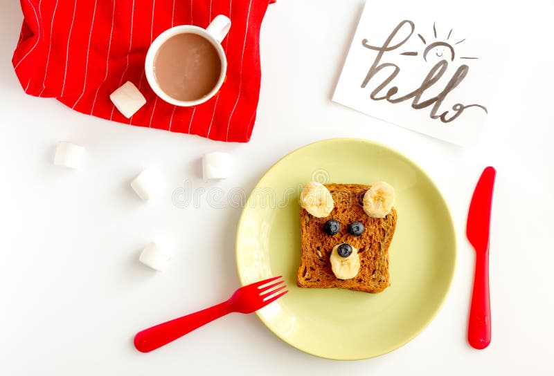 Cooking Breakfast for Kid Bear Sandwiches Top View Stock Image Image of background, white