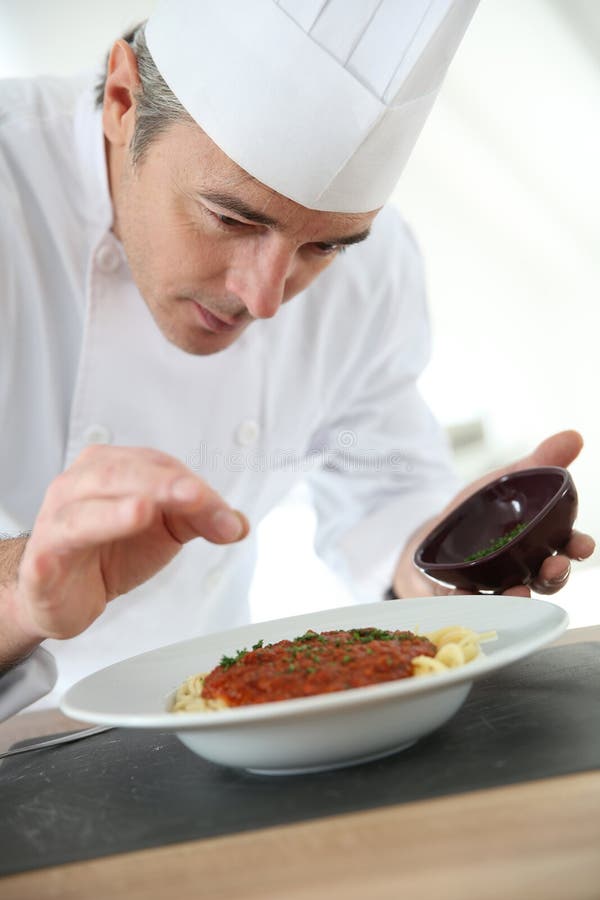 Cooking Chef Preparing Italian Dish Stock Image Image of uniform