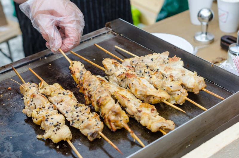 Chicken in Skewered on the Stove. Top View Stock Photo - Image of cuisine,  cooking: 218250888