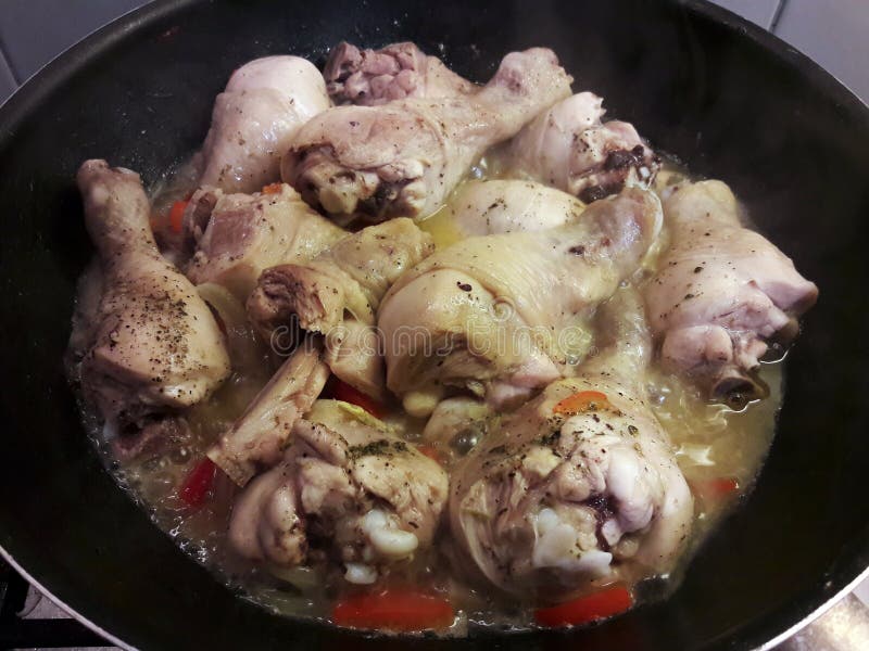 Chicken in Skewered on the Stove. Top View Stock Photo - Image of cuisine,  cooking: 218250888