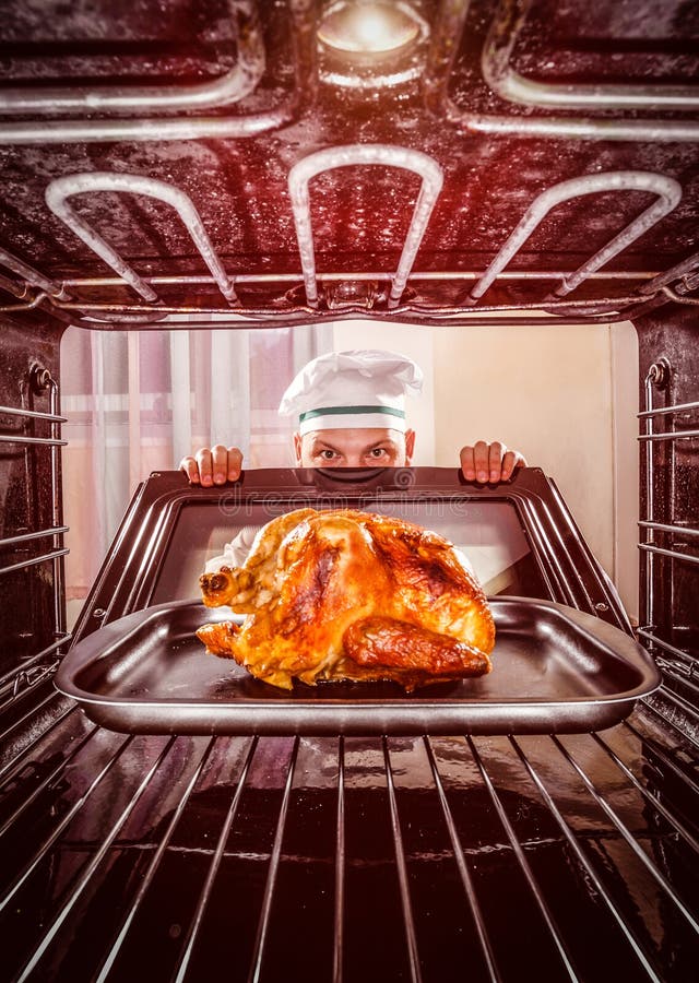 Cooking Chicken In The Oven Stock Image Image Of Dinner Celebratory