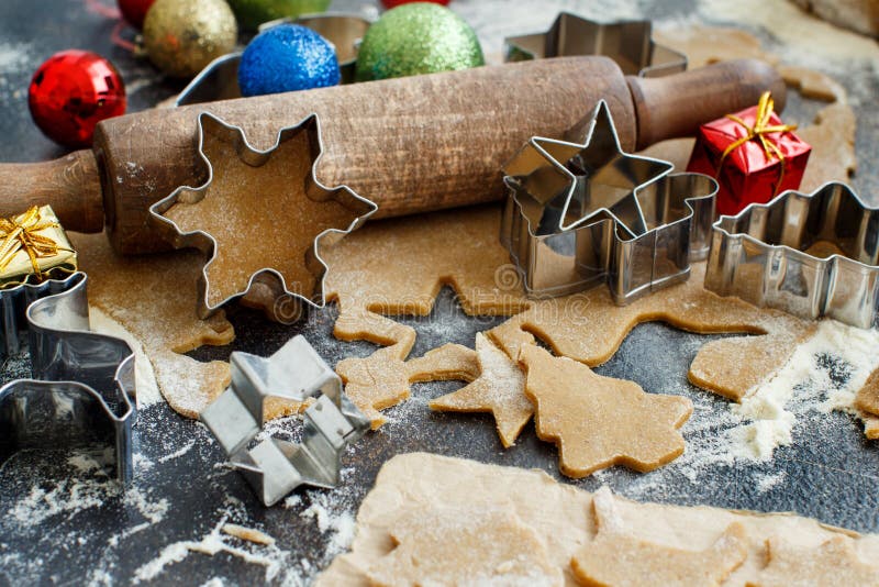 Cooking Christmas Cookies with Cookie Cutters Stock Image - Image of