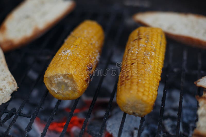 Cooking Corn on the Cob on the Grill, Outside the House Stock Image