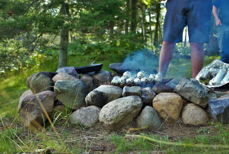 Cooking Corn on the Cob Over a Camp Fire Stock Photo Image of
