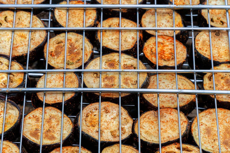 Cooking Eggplant on the Grill Over Charcoal Stock Photo Image of