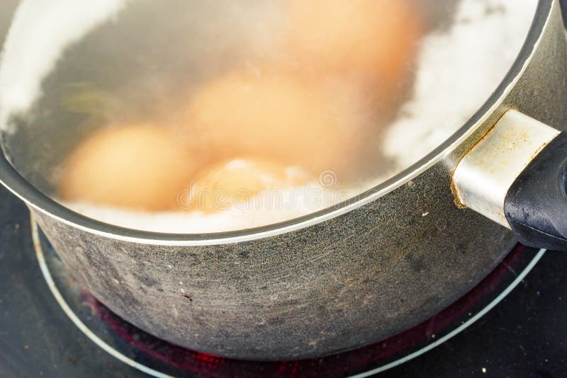 Cooking Eggs in a Pot of Water on a Ceramic Hob Stock Photo Image of breakfast, boiling 113742104