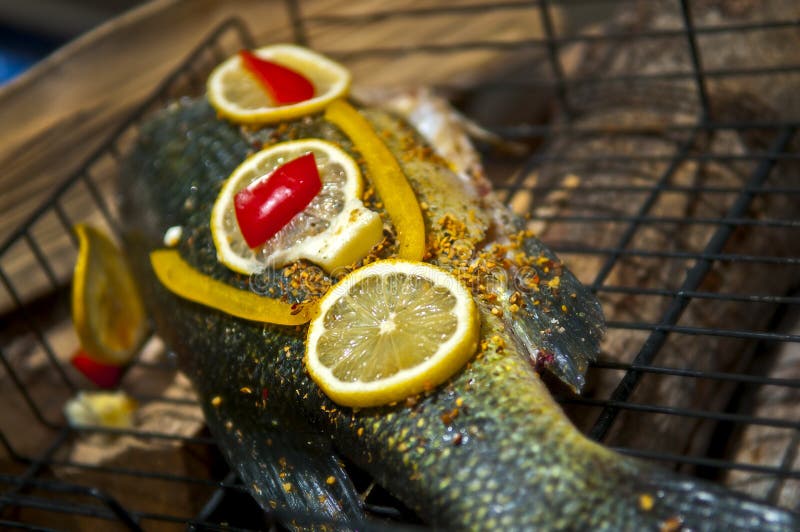 Cooking Fish Over Open Fire Stock Photo Image of bass, freshwater