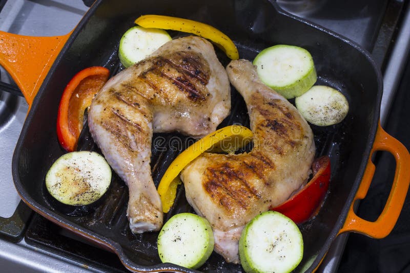 Cooking on grill pan stock photo. Image of onion, pepper 71347216