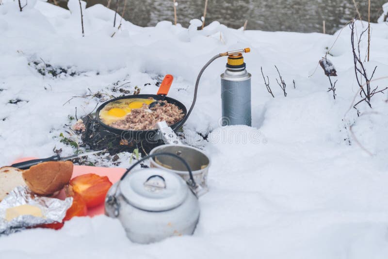 Cooking while Hiking with a Backp Stock Photo Image of hiker