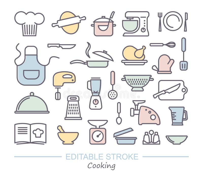 Kitchen Appliances And Dishware Vector Icons Set Stock