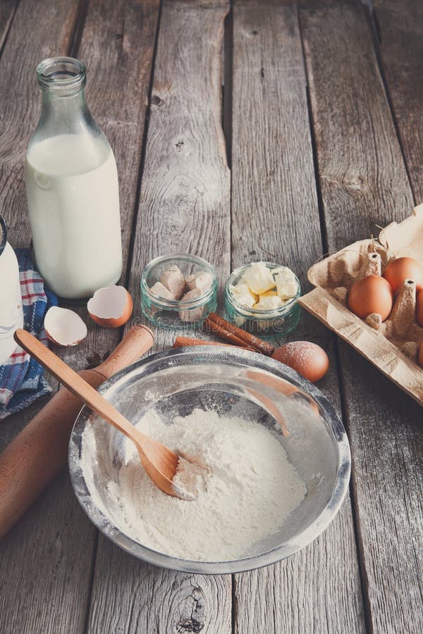 Cooking Ingredients for Baking, Eggs and Flour Stock Photo Image of