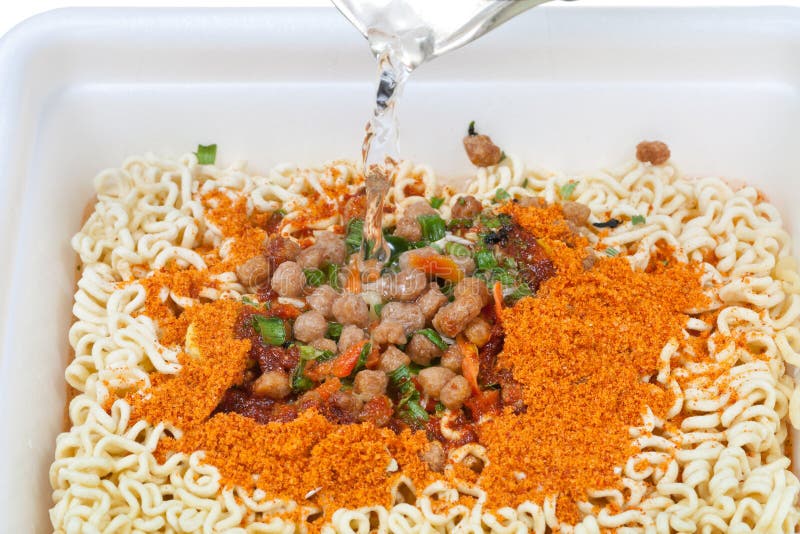 Cooking of Instant Noodles in Foam Cup Stock Photo Image of beef