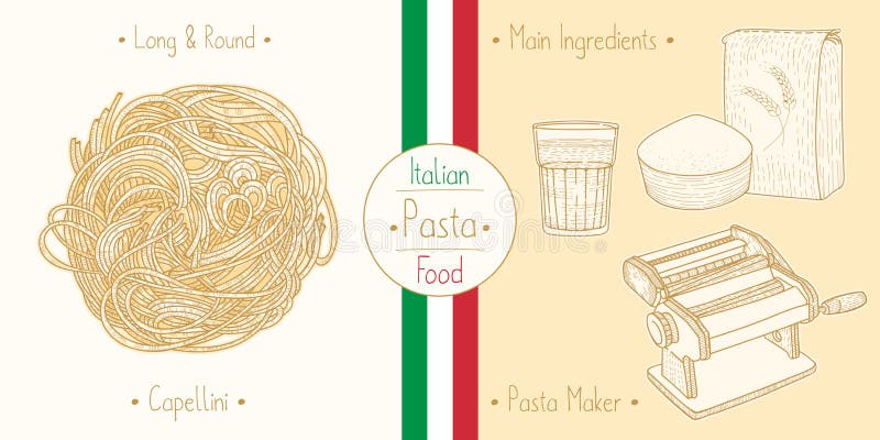 Cooking Italian Food Sphagetti-like Angel Hair Pasta Capellini, Ingredients  and Equipment Stock Image - Image of cartoon, gourmet: 180706943