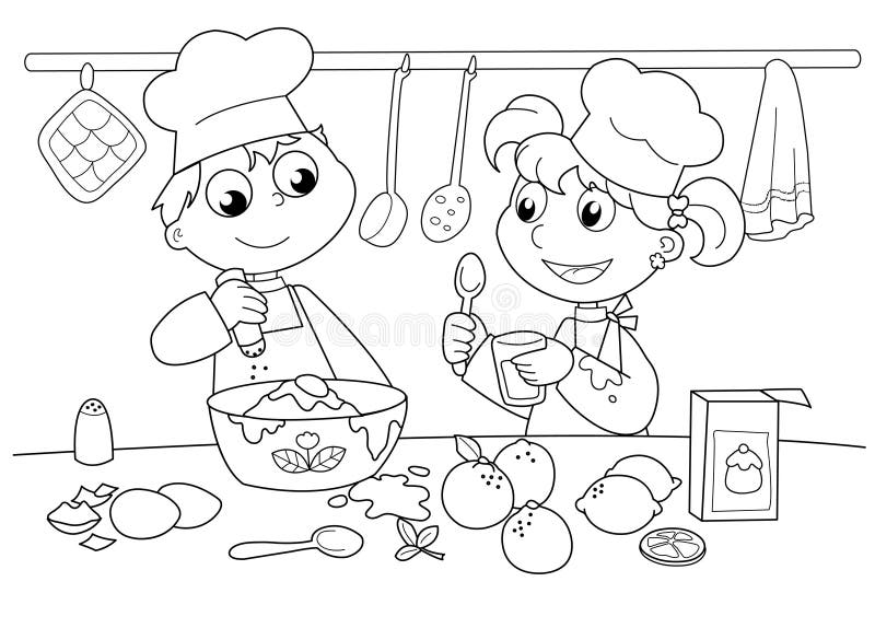 cooking kids young απεικόνιση αποθεμάτων cooking kids young απεικόνιση αποθεμάτων