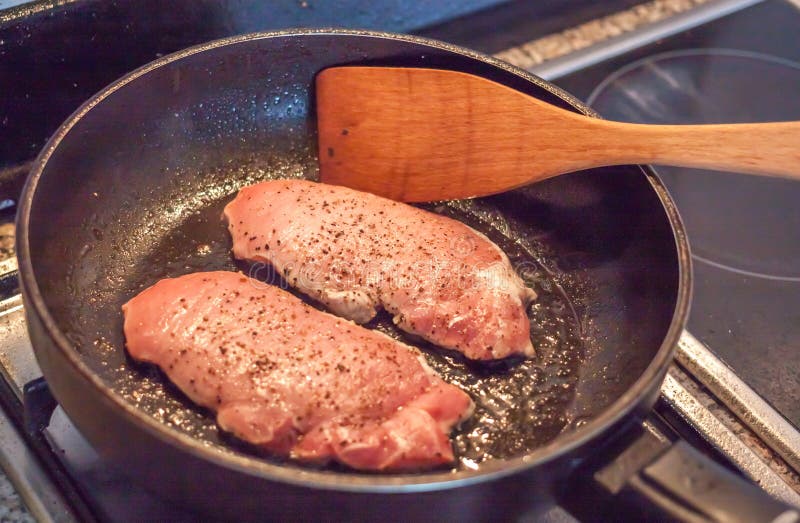 Cooking Meat in a Frying Pan Stock Image Image of healthy, steak