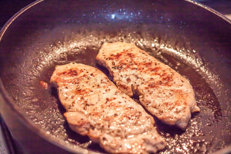 Cooking meat in a frying pan