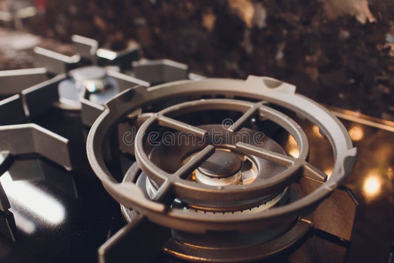 Cooking on a Modern Design Gas Stove Burner Kitchen Tools Details