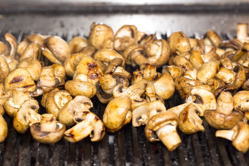 Cooking Mushrooms on the Grill Stock Image Image of eating, nature