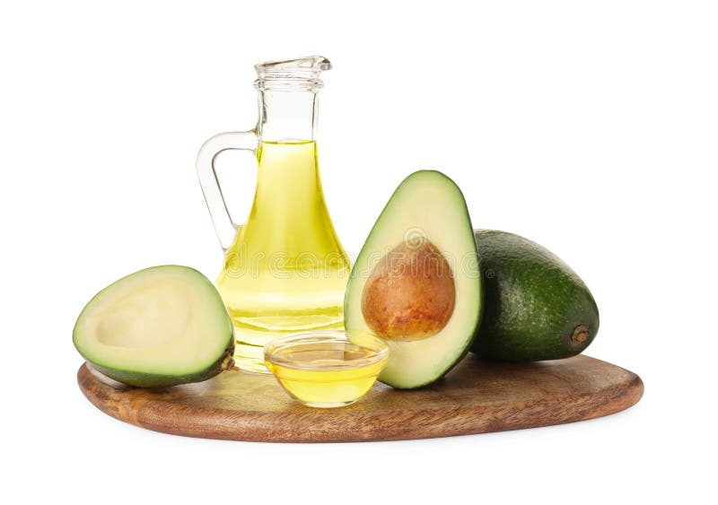 Cooking Oil and Fresh Avocados Isolated on White Stock Image Image of