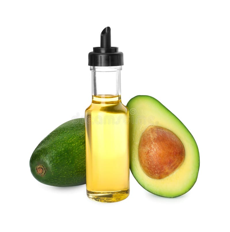 Cooking Oil and Fresh Avocados Isolated on White Stock Image Image of