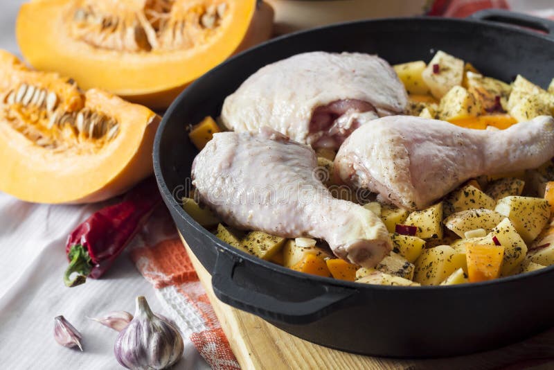 Cooking One-pot Meal - Chicken Thighs and Legs with Potatoes and Stock
