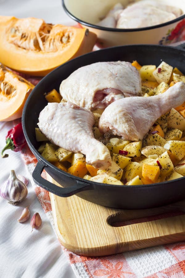 Cooking One-pot Meal - Chicken Thighs and Legs with Potatoes and