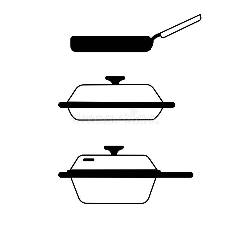 Cooking Pans Vector Collection Grill Pan, Braiser, Deep Skillet Stock