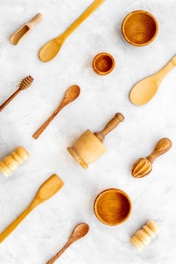 Cooking Pattern with Wooden Kitchen Utensils and Cookware Stock Image
