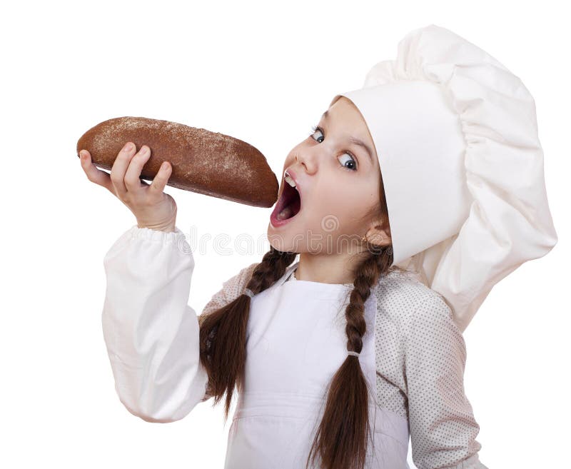 Cooking and people concept - smiling little girl in cook hat