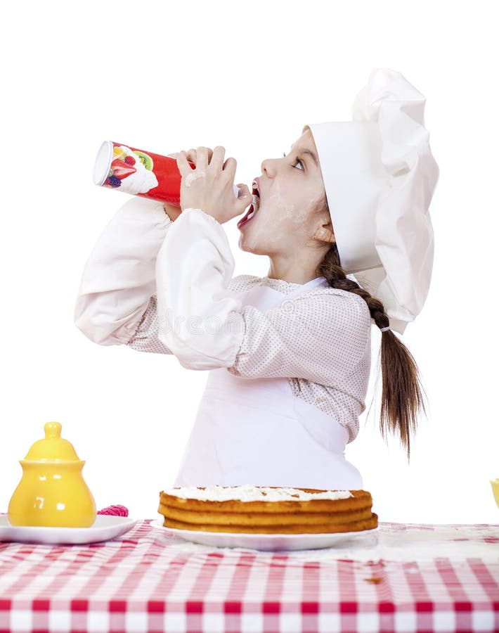 Cooking and people concept - smiling little girl in cook hat