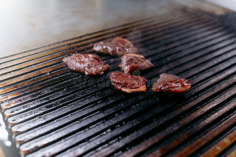 Cooking Pieces of Meat on the Grill Stock Image Image of patty