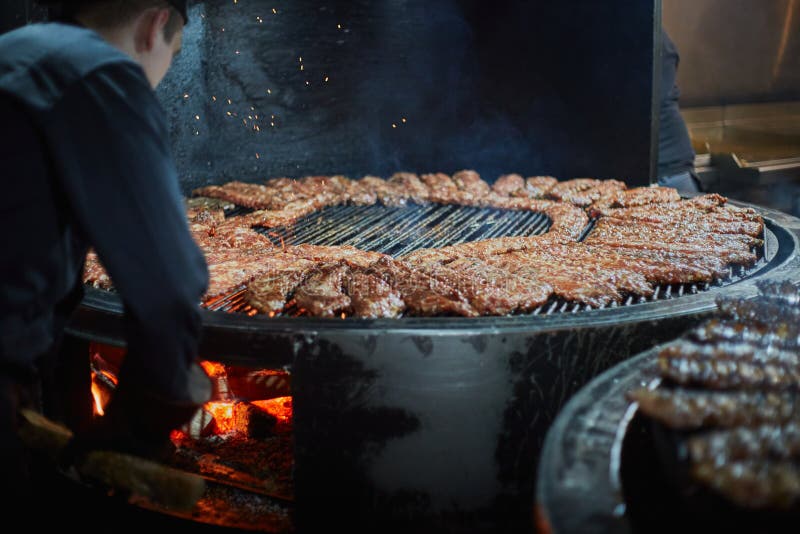 Cooking Pork Ribs on a Big BBQ Stock Image Image of american