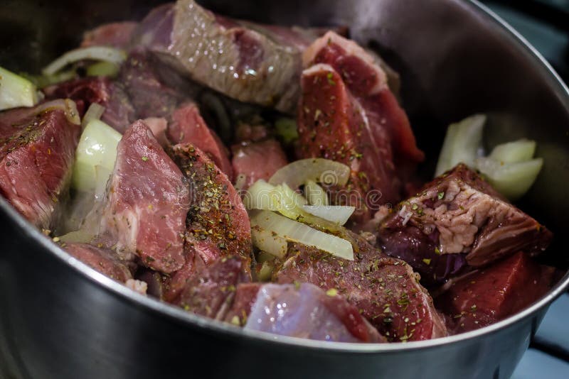Cooking Pot with Half Cooked Meat Stock Photo Image of cutting, fresh