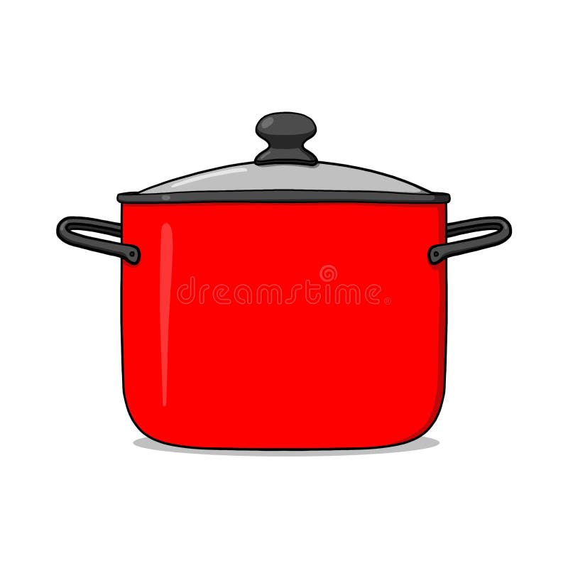 Closed Red Cooking Pot with Lid Illustration Stock Illustration