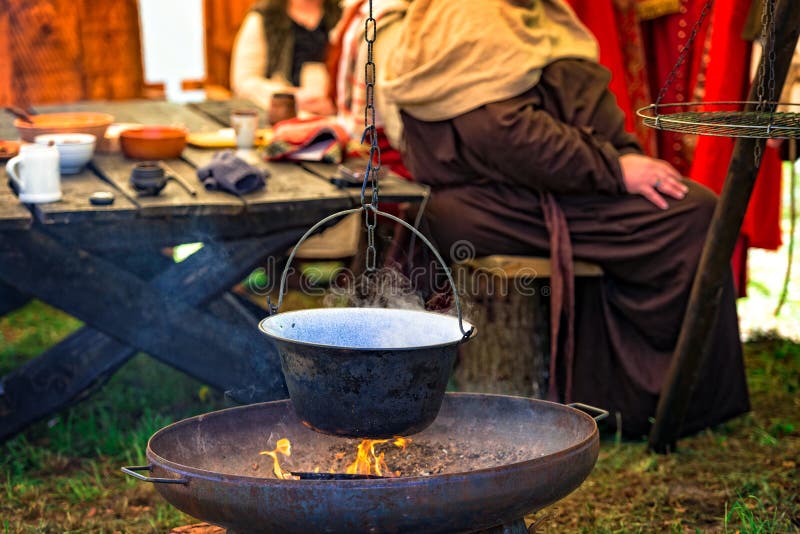 A beauty cooking pots on the stove. Traditional big metal pot stock images, royalty-free photos and pictures